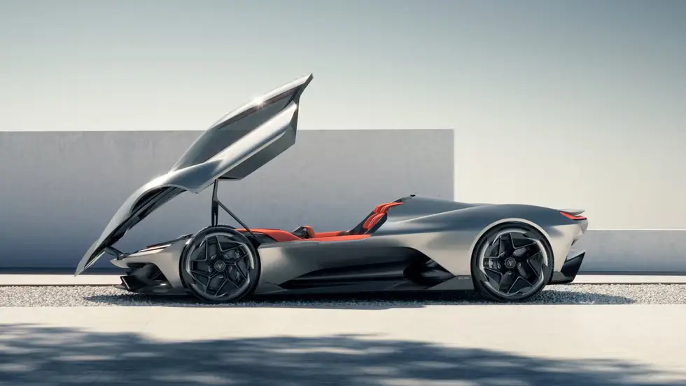 2025 Chevrolet Corvette CX Concept Review side view with canopy-style door open.