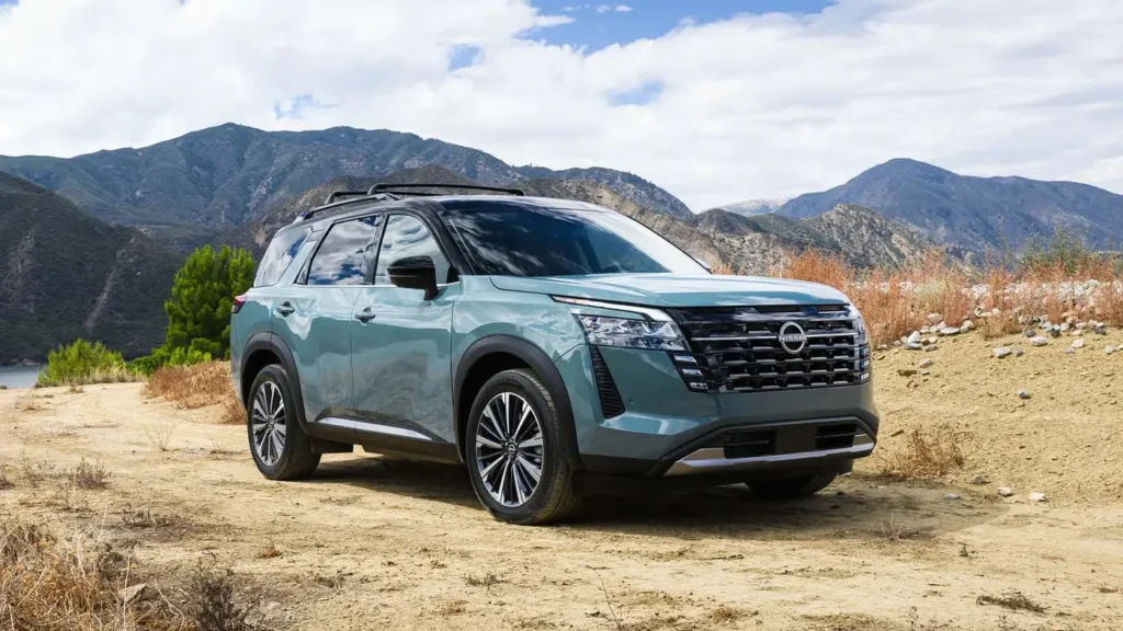 Redesigned exterior view of the 2026 Nissan Pathfinder with updated grille and modern SUV styling.