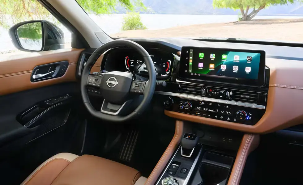 Interior cabin view of the 2026 Nissan Pathfinder with upgraded dashboard and premium seating.